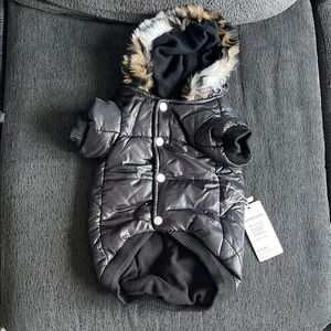 Dog Black Puffer Jacket with Faux Fur Hood